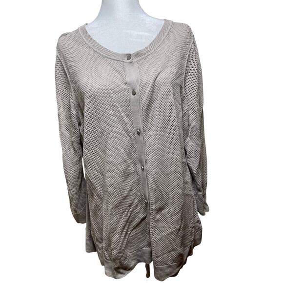 Coldwater Creek Oatmeal Longsleeve Crochet Knit Button Up Cardigan size Large - Picture 1 of 5